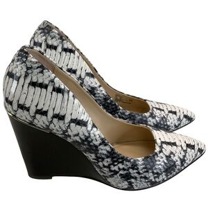 Coach Orchard black white leather snakeskin embossed wedge heel silver detail 9